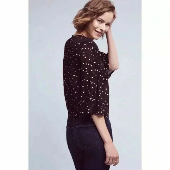 Floreat Anthropologie Everafter Black Metallic Gold Polka Dot Blouse Size Small - Picture 12 of 13
